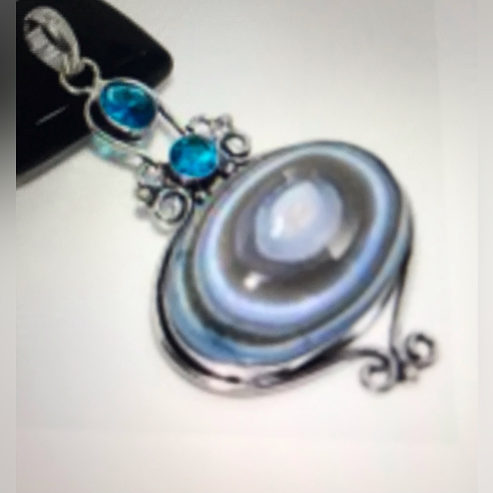 Owhyee Opal Blue Topaz Stamped 925 Sterling Silver Necklace